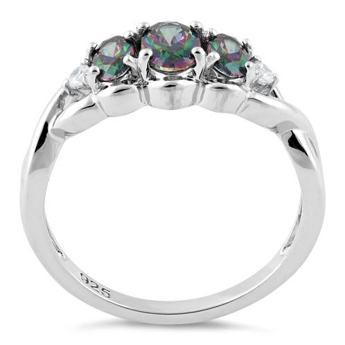 Sterling Silver Triple Oval Rainbow CZ Ring