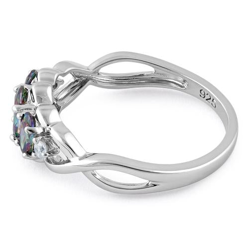 Sterling Silver Triple Oval Rainbow CZ Ring