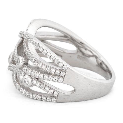 Sterling Silver Twisted Beads Pave CZ Ring