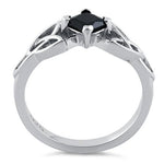 Sterling Silver Celtic Princess Cut Black CZ Ring