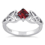 Sterling Silver Celtic Princess Cut Garnet CZ Ring