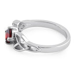 Sterling Silver Celtic Princess Cut Garnet CZ Ring