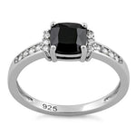 Sterling Silver Cushion-Cut Black CZ Ring