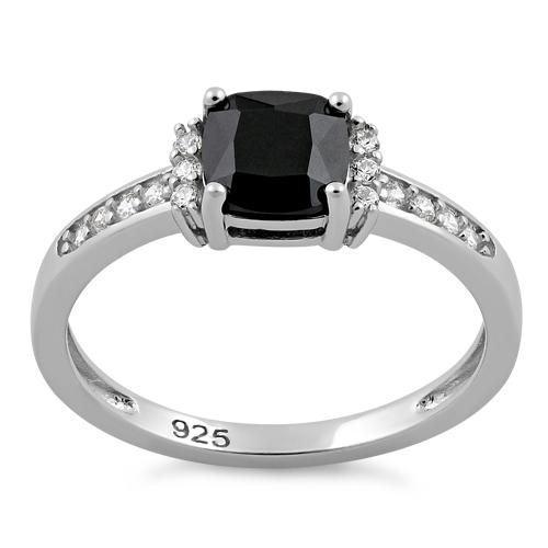 Sterling Silver Cushion-Cut Black CZ Ring