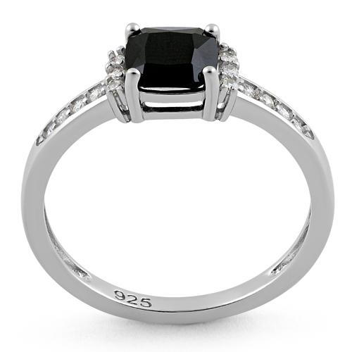 Sterling Silver Cushion-Cut Black CZ Ring