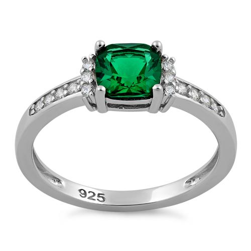 Sterling Silver Cushion Emerald CZ Ring