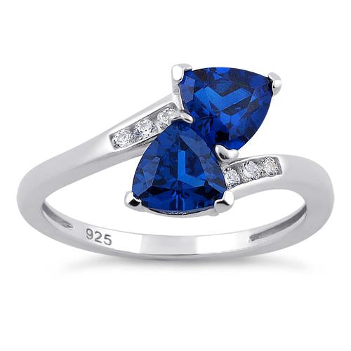Sterling Silver Double Trillion Cut Blue Spinel CZ Ring
