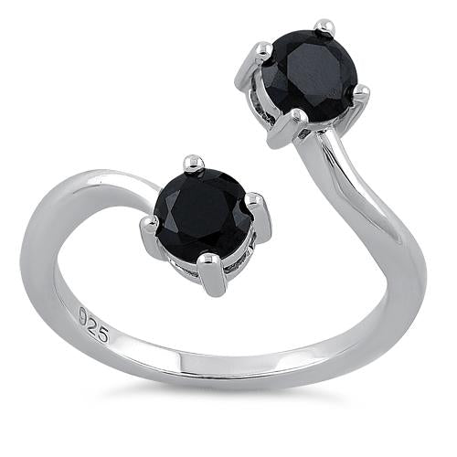 Sterling Silver Dual Round Cut Black CZ Ring