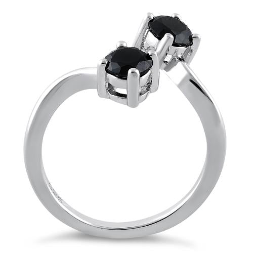 Sterling Silver Dual Round Cut Black CZ Ring