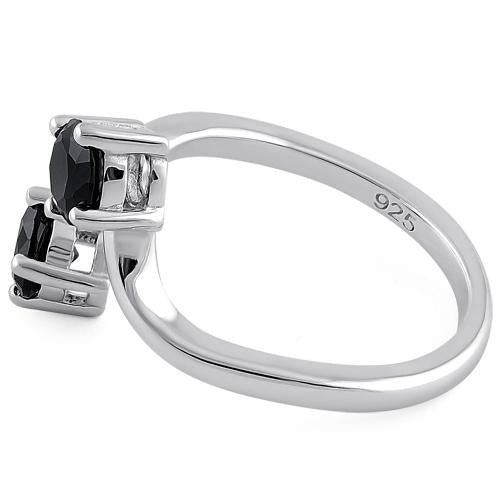 Sterling Silver Dual Round Cut Black CZ Ring