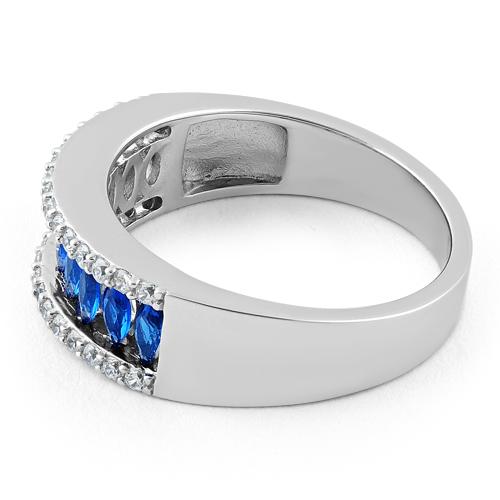 Sterling Silver Marquise Blue Spinel CZ Ring