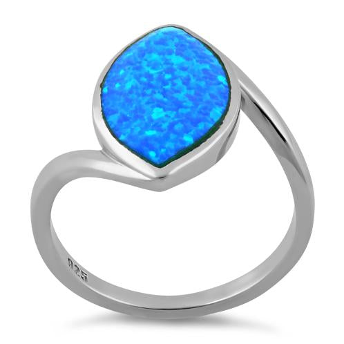 Sterling Silver Marquise Shape Blue Lab Opal Ring
