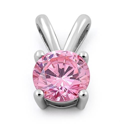Sterling Silver Round Light Pink CZ Pendant