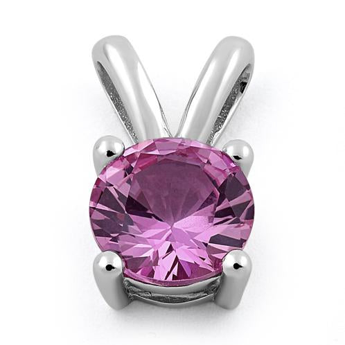Sterling Silver Round Pink CZ Pendant