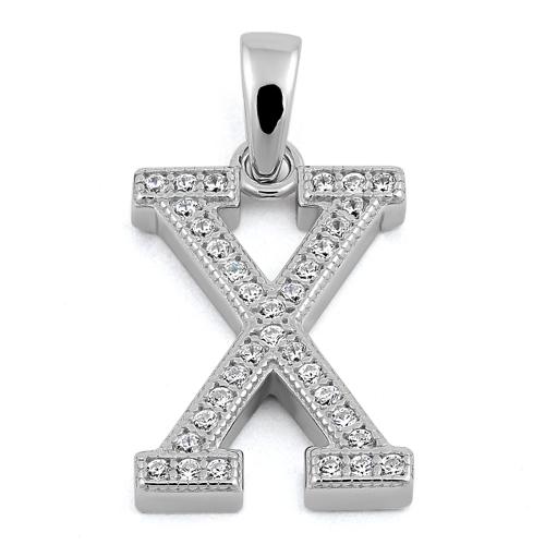 Sterling Silver Letter X CZ Pendant
