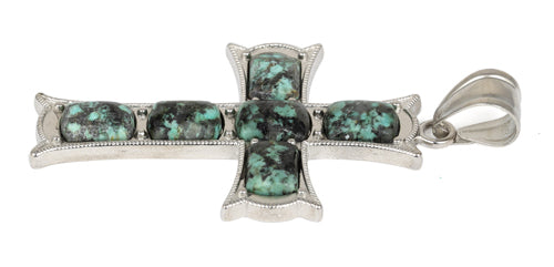 34x52mm Cushion Rectangle African Turquoise Inlay Frame Cross Pendant