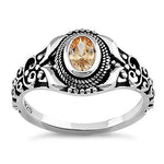 Sterling Silver Austere Oval Cut Champagne CZ Ring