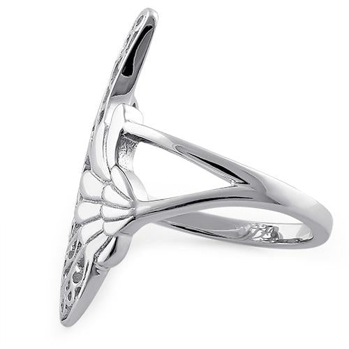 Sterling Silver Crane Wing Feathers Ring