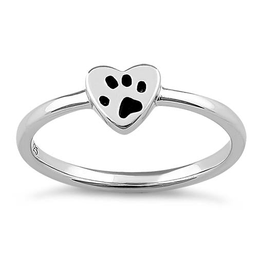 Sterling Silver Heart & Paw Ring
