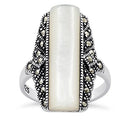 Sterling Silver Mother of Pearl Tall Marcasite Ring