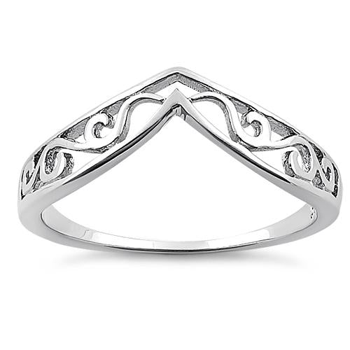 Sterling Silver Thin Filigree V Shape Ring