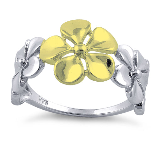 Sterling Silver Two Tone Gold Plated Triple Plumeria Ring