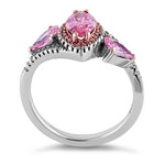 Sterling Silver Rose Gold Plated Marquise & Pear Pink CZ Ring