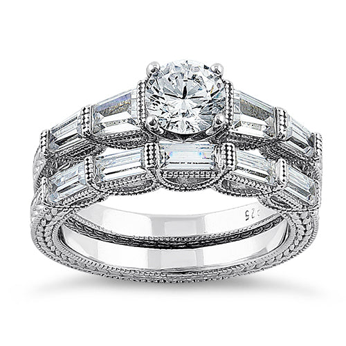 Sterling Silver Baguette 2-Piece CZ Engagement Ring