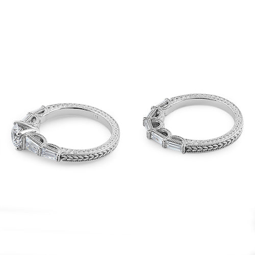 Sterling Silver Baguette 2-Piece CZ Engagement Ring