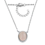 Sterling Silver Rose Quartz Oval Stone Necklace