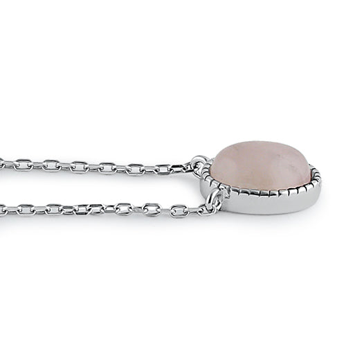 Sterling Silver Rose Quartz Oval Stone Necklace