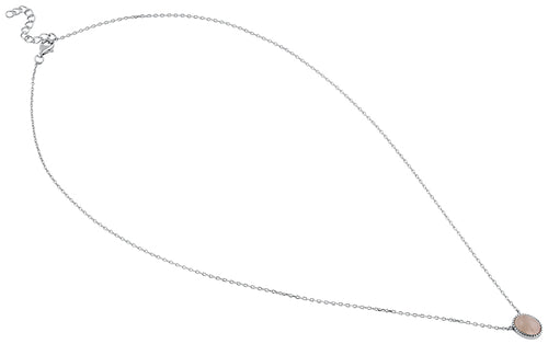 Sterling Silver Rose Quartz Oval Stone Necklace