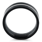 Black Stainless Steel 6.5mm Satin Finish Striped Band Ring