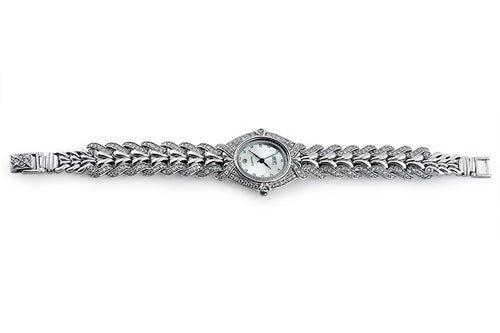 Sterling Silver Oval Clear CZ Watch