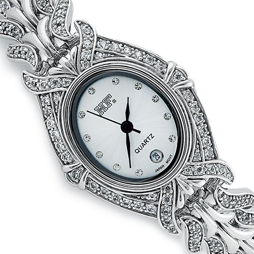 Sterling Silver Oval Clear CZ Watch