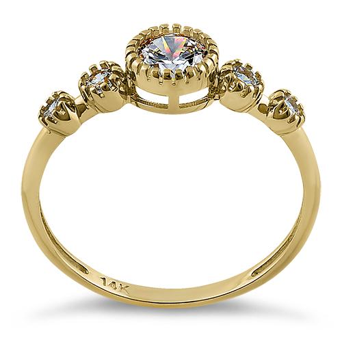 Solid 14K Yellow Gold Clear Five Round CZ Engagement Ring