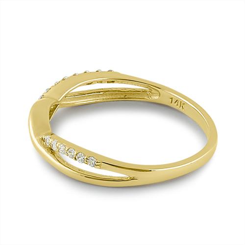 Solid 14K Yellow Gold Free Form Clear CZ Ring
