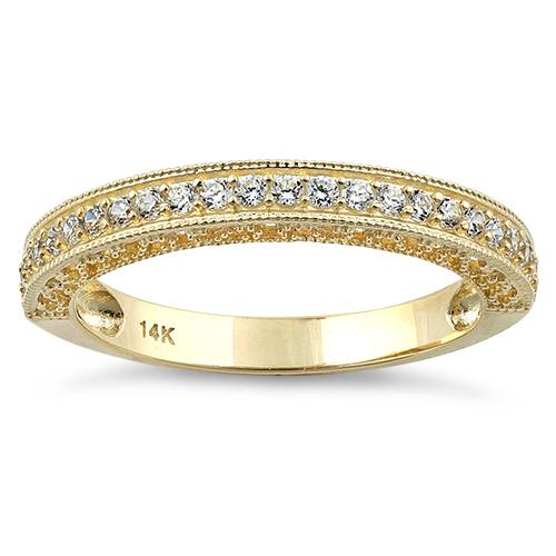 Solid 14K Yellow Gold Half Eternity Clear CZ Ring