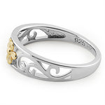 Solid 14K Yellow Gold & Sterling Silver Flower Ring