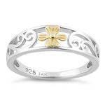 Solid 14K Yellow Gold & Sterling Silver Flower Ring
