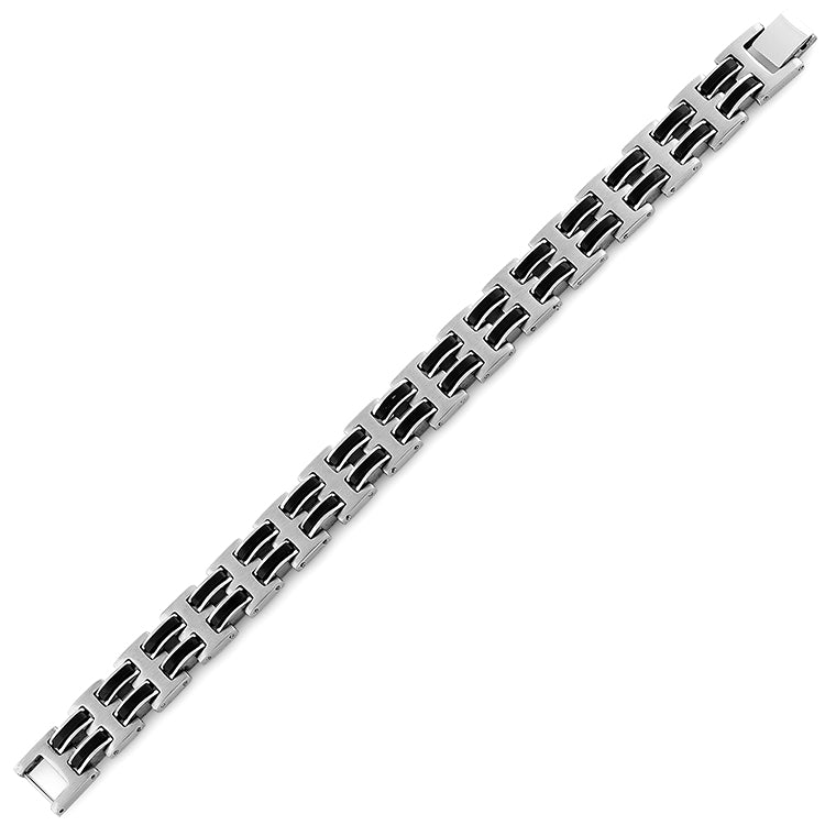 Stainless Steel Black Rubber Link Bracelet