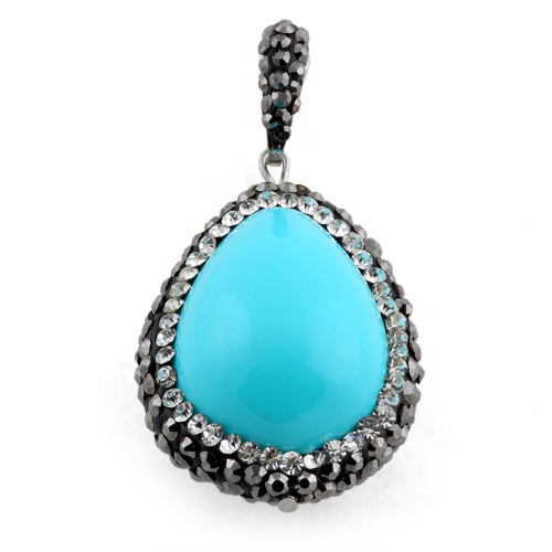 Stainless Steel Blue Oval Stone CZ Pendant