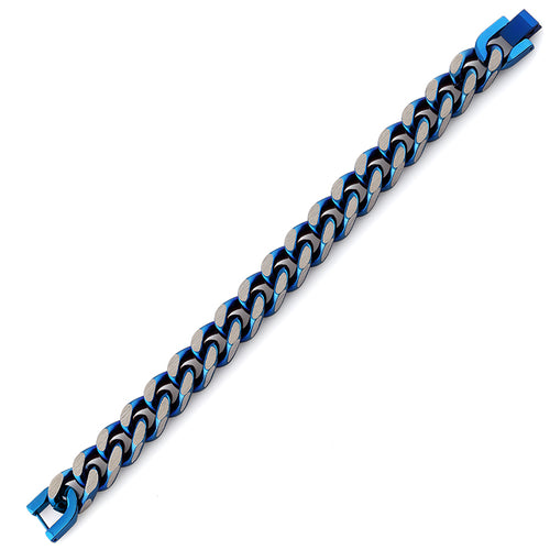 Stainless Steel Curb IP Blue Link Bracelet