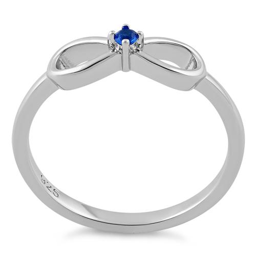 Sterling Silver Infinity Ribbon Blue Spinel CZ Ring