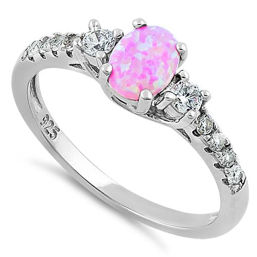 Sterling Silver Enchanted Oval Pink Lab Opal CZ Ring