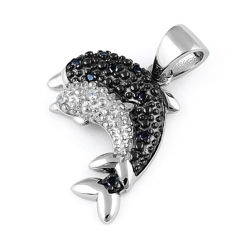 Sterling Silver 2 Dolphins CZ Pendant