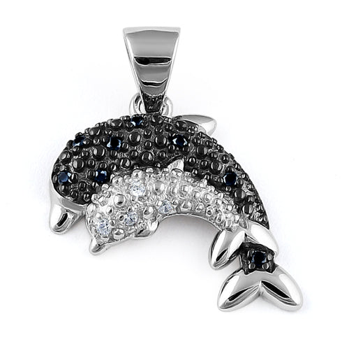 Sterling Silver 2 Dolphins CZ Pendant