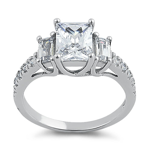 Sterling Silver 3 Stone CZ Engagement Ring