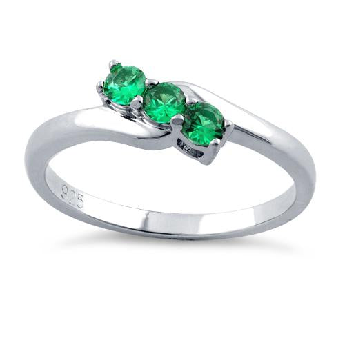 Sterling Silver 3 Emerald Stones CZ Ring