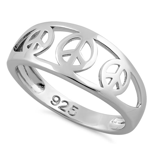 Sterling Silver 3 Peace Sign Ring